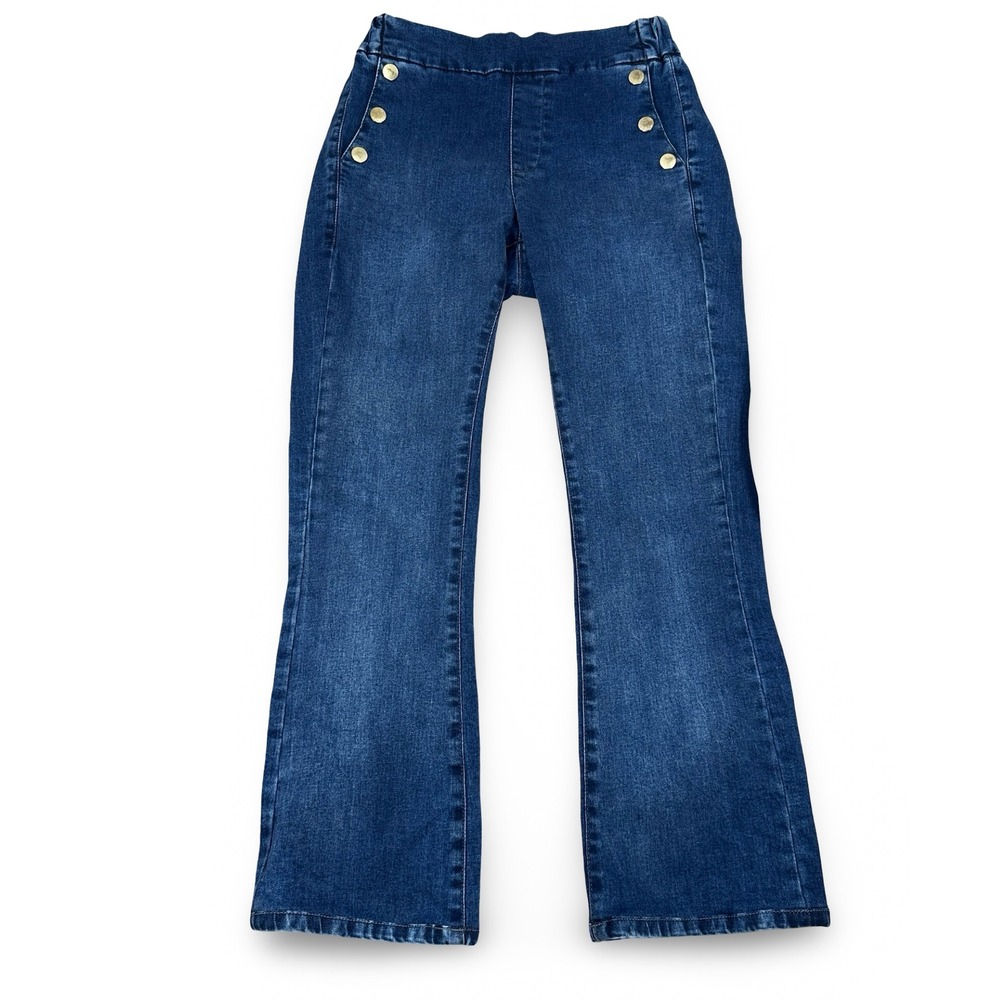 Bevy Flog Blue Sailor Button Pull On Flare Jeans Size 25 Israel Stretch Denim